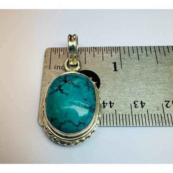 Vintage Sterling Silver 925 Turquoise Oval Pendant, No Chain, 9.0g Southwestern - Picture 7 of 10